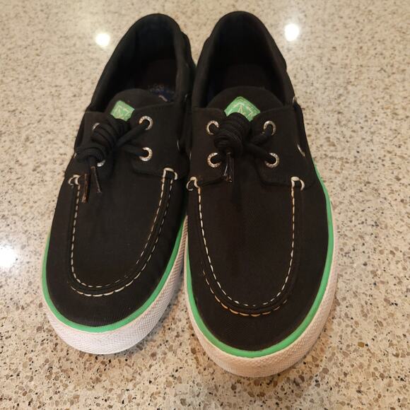 SPERRY Men's Bahama II Seacycled Boat Shoes Canvas Black Green Non-Mark Soles✨️9 - Picture 2 of 12